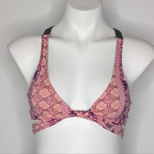 Rip Curl Peach Purple Low Cut Crochet Lace Tie Back Bikini Top XS/S